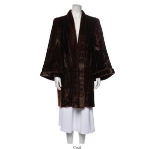 Vintage Womens Fur Coat Mid Length Kimono Sleeve Brown Sz S/M